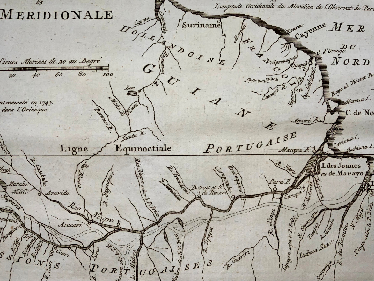 1772 Condamine, Carte du fleuve Amazone, Amérique du Sud 