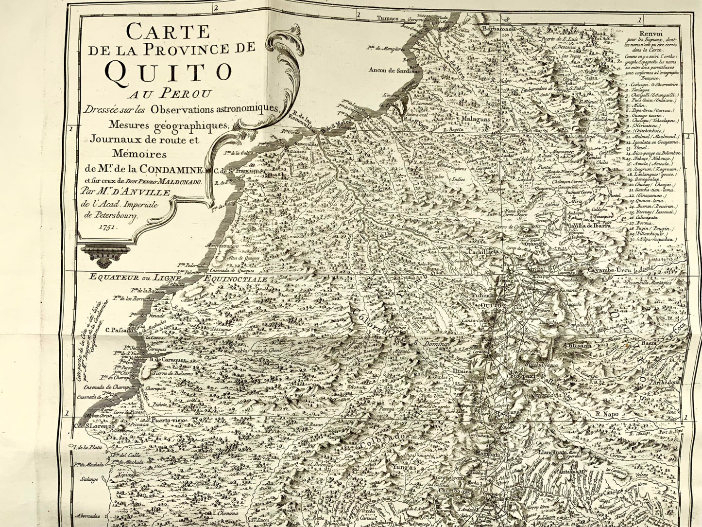 1756 Condamine, Carte de la province de Quito au Pérou, Équateur 