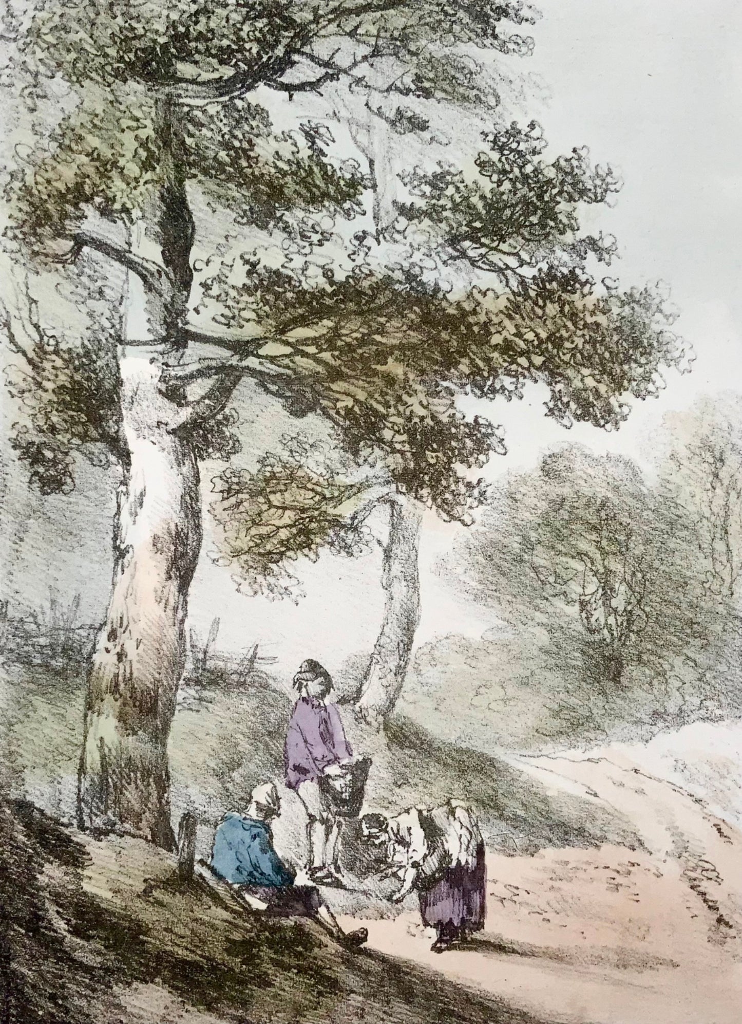 1819 Thomas Gainsborough, paysage, grande gravure in-folio sur fond mou, lavis
