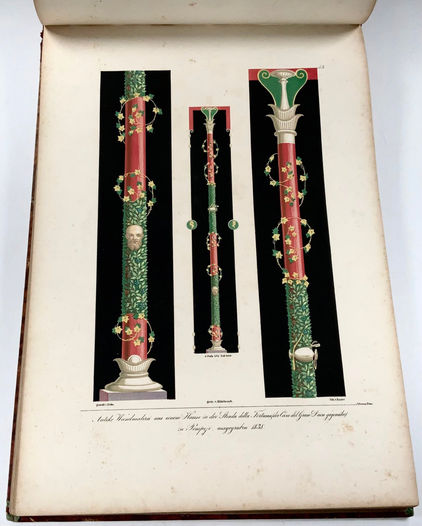 1848 Wm Zahn, Beau livre in-folio sur la peinture murale pompéienne, 50 lithographies en couleurs