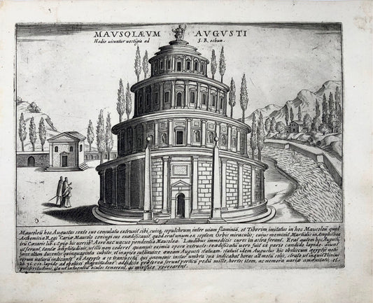 1624 Lauro, Giacomo, Mausolée d'Auguste, folio, gravure sur cuivre, Rome, Italie, architecture classique