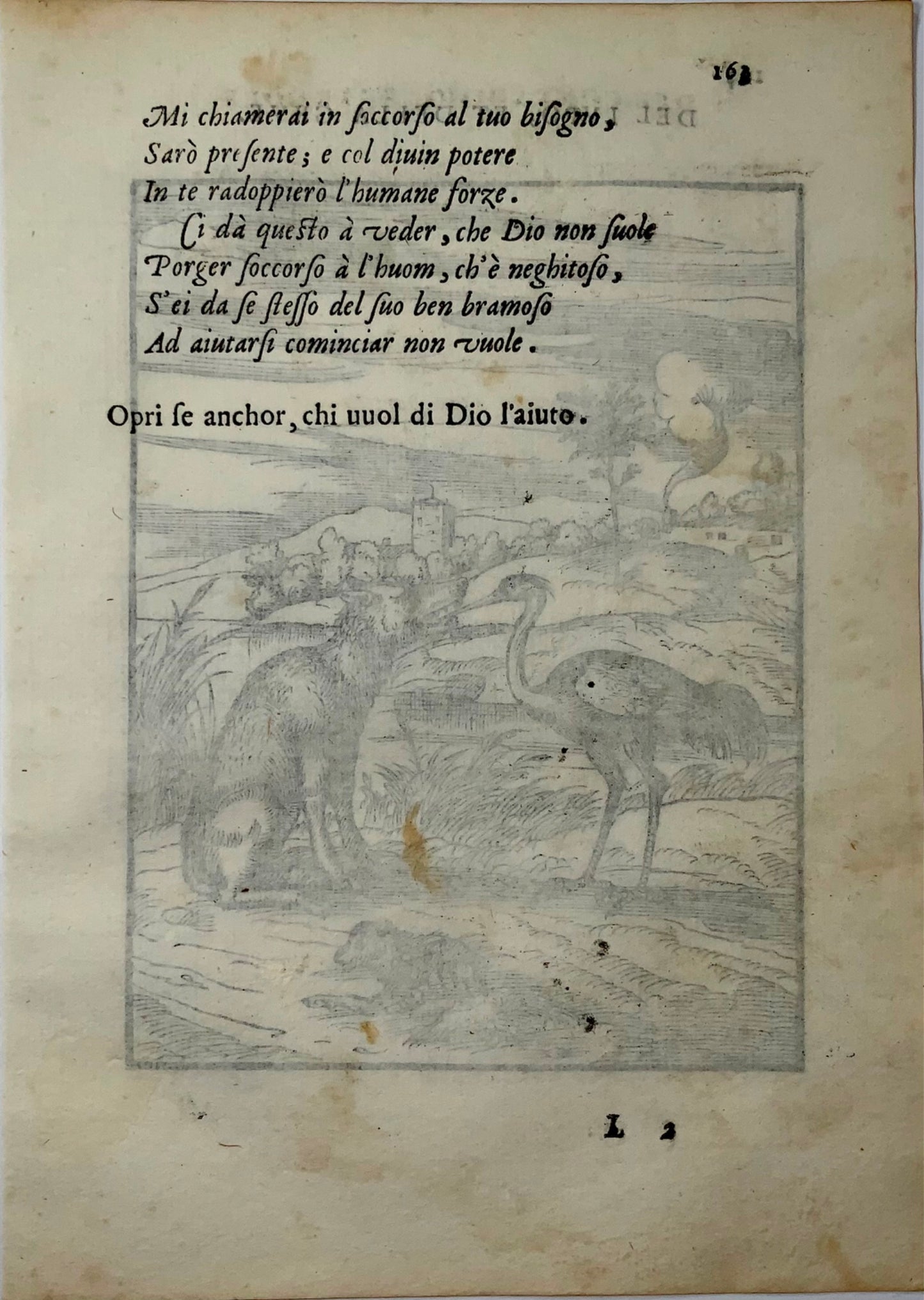 1570 The Wolf and the Heron, Verdizotti (b 1525), woodcut, fable, art